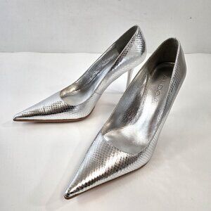 Aldo Fanerone-81 Silver Faux Snakeskin Pointed Toe High Heels Size 40